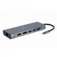 Gembird A-CM-COMBO8-01 station d'accueil USB 3.2 Gen 1 (3.1 Gen 1) Type-C Gris