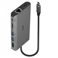 Lindy - DST-Mini XT, Mini Docking Station USB-C pour Laptop  pour un &eacute;cran (4K) ou deux &eacute;crans (Full HD) & charge 100W