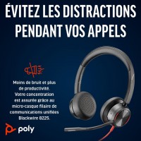 POLY Blackwire 8225 Stereo Microsoft Teams Certified USB-C Headset +USB-C/A Adapter Avec fil Arceau Bureau/Centre d'appels USB T