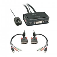 Lindy - Switch KVM DVI Single Link, USB 2.0 & audio, 2 ports