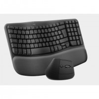 Combo Logitech Clavier Wave Keys et Souris verticale droitier Lift - Sans fil ergonomique, avec repose-poignets rembourr&eacute;, Bluet